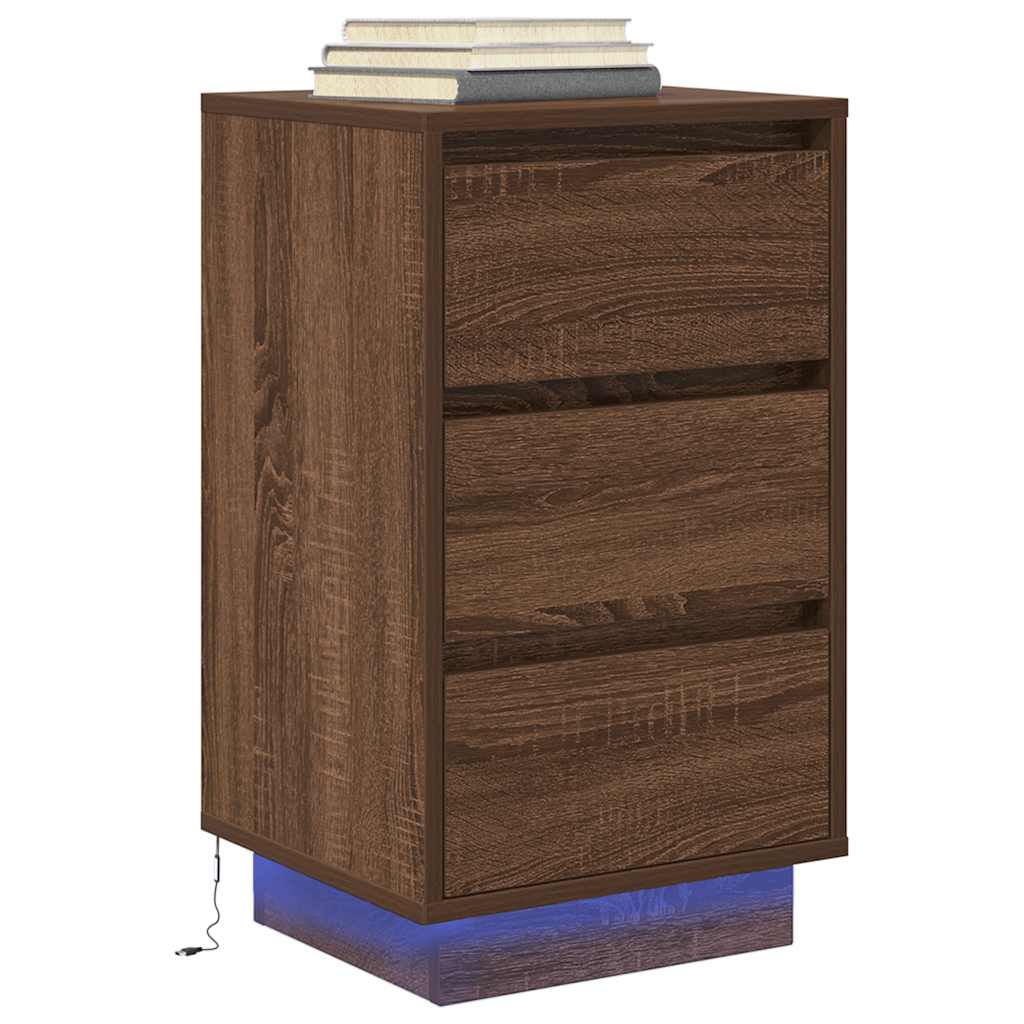 vidaXL Bedside Cabinet with LED Lights Brown Oak 38x34x65 cm