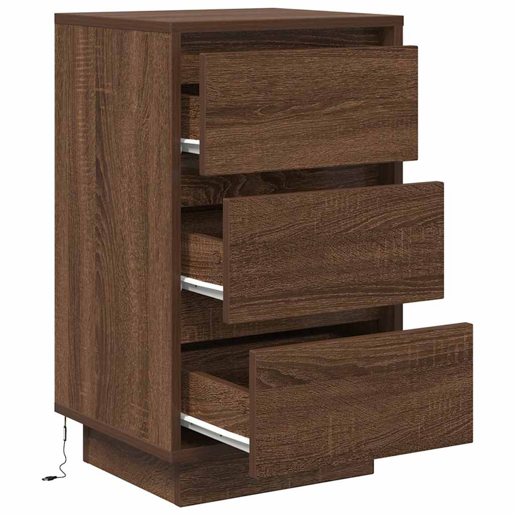 vidaXL Bedside Cabinet with LED Lights Brown Oak 38x34x65 cm