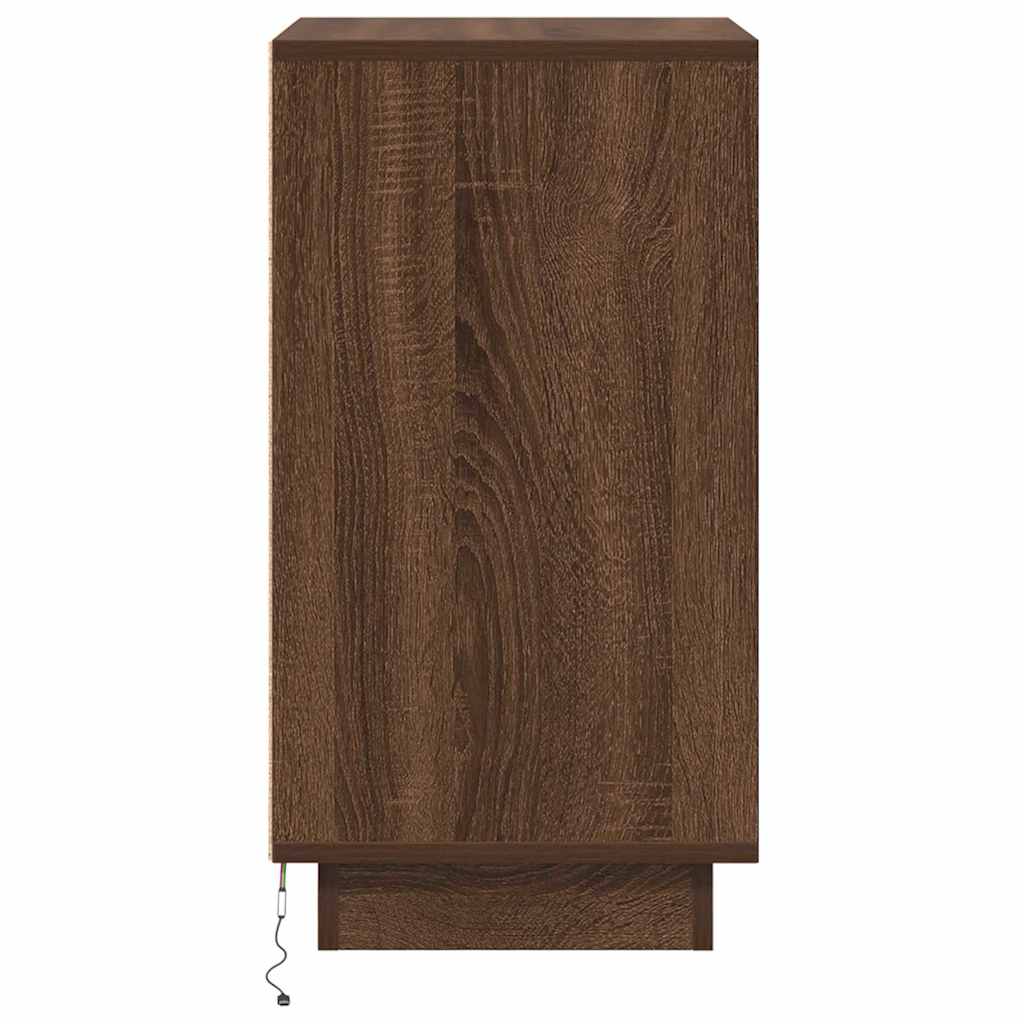 vidaXL Bedside Cabinet with LED Lights Brown Oak 38x34x65 cm