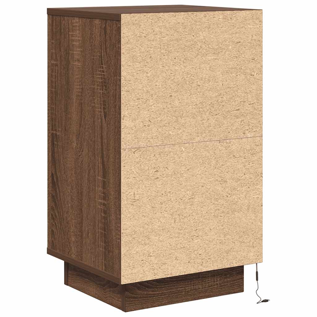 vidaXL Bedside Cabinet with LED Lights Brown Oak 38x34x65 cm