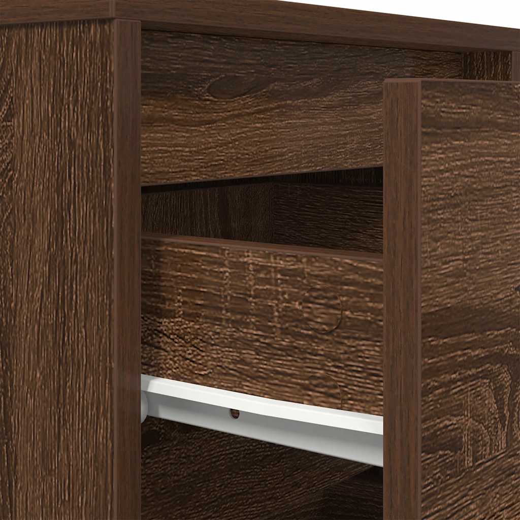 vidaXL Bedside Cabinet with LED Lights Brown Oak 38x34x65 cm