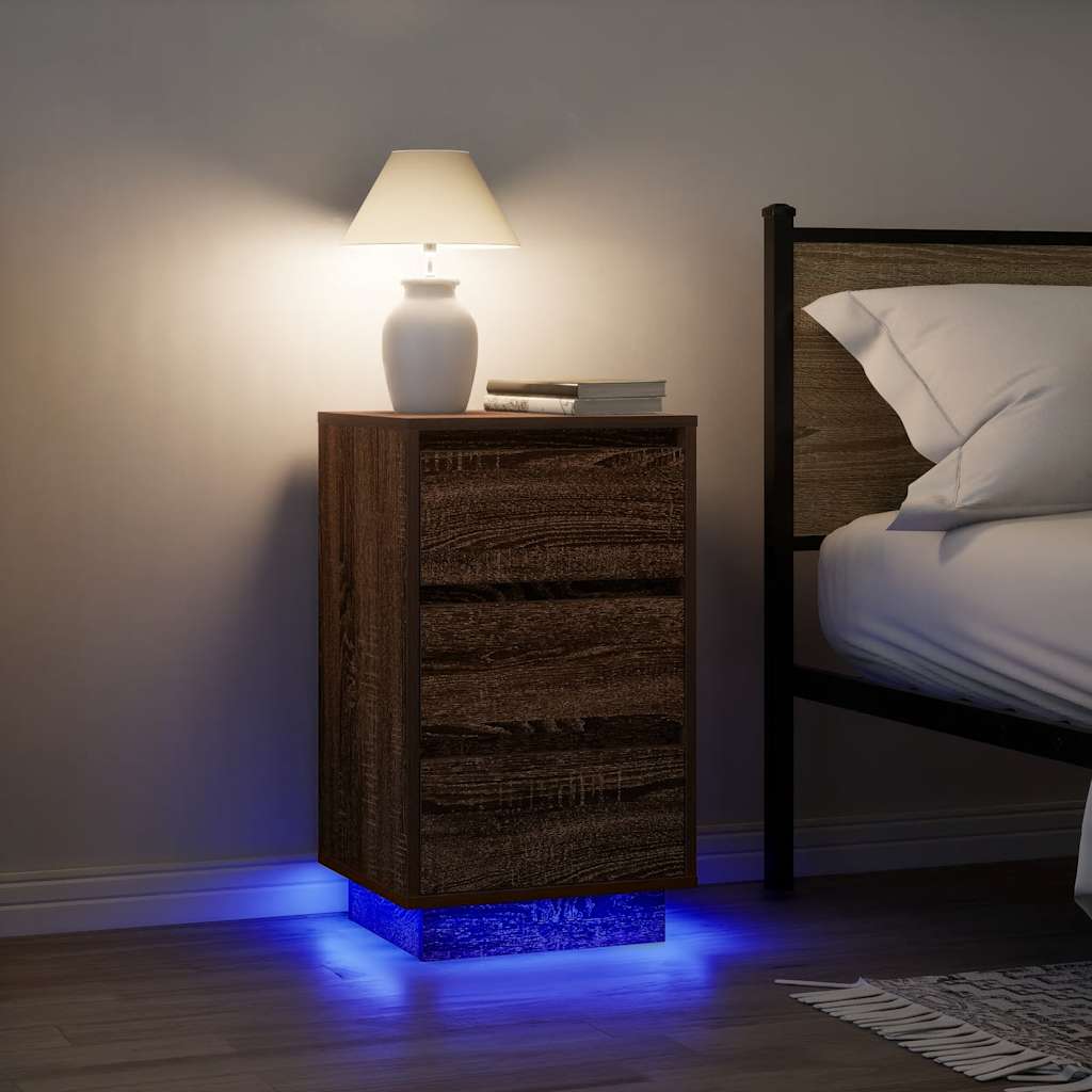 vidaXL Bedside Cabinet with LED Lights Brown Oak 38x34x65 cm