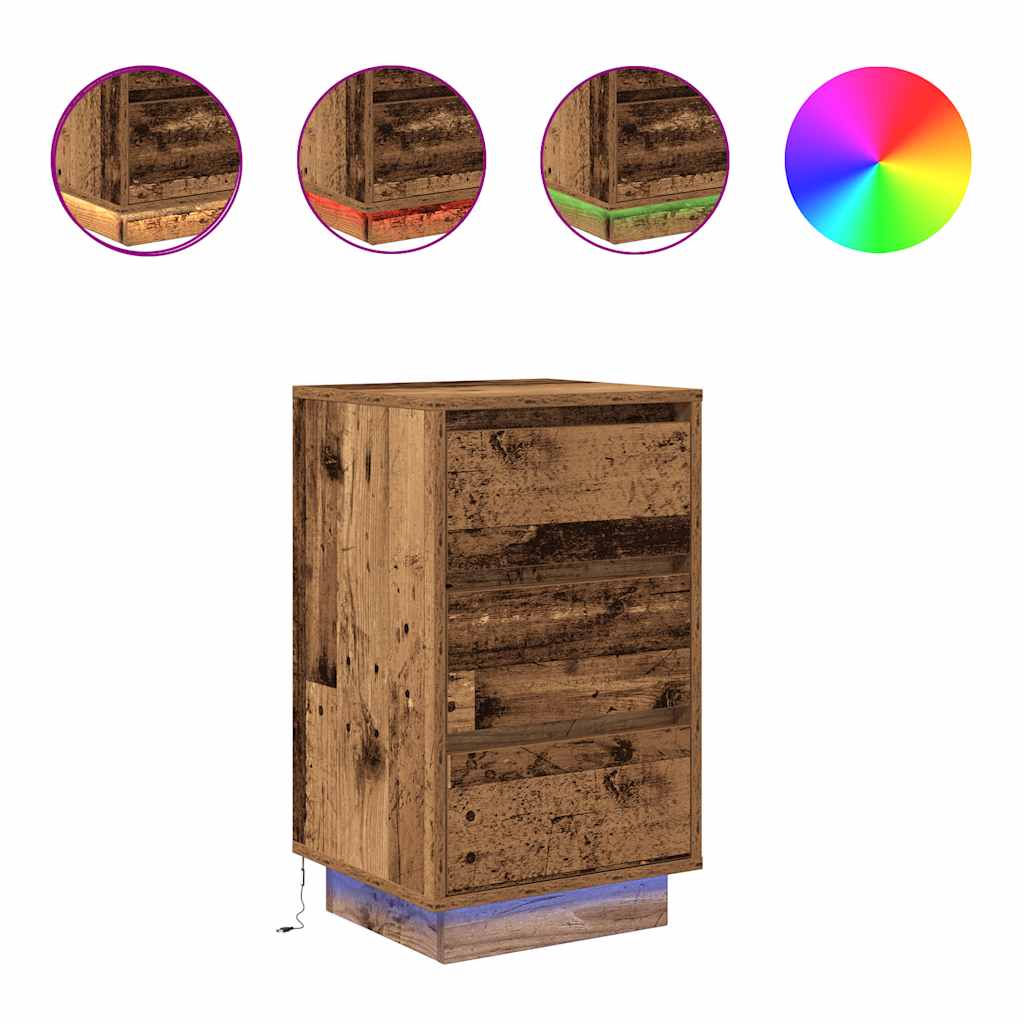 vidaXL Bedside Cabinet with LED Lights Old Wood 38x34x65 cm