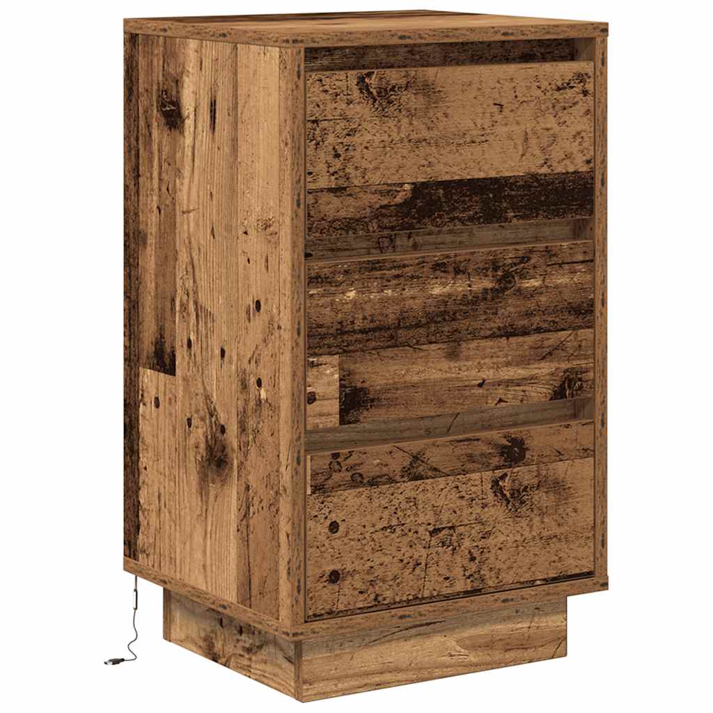 vidaXL Bedside Cabinet with LED Lights Old Wood 38x34x65 cm