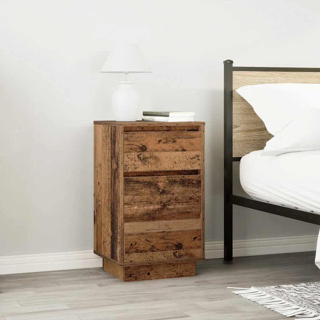 vidaXL Bedside Cabinet with LED Lights Old Wood 38x34x65 cm