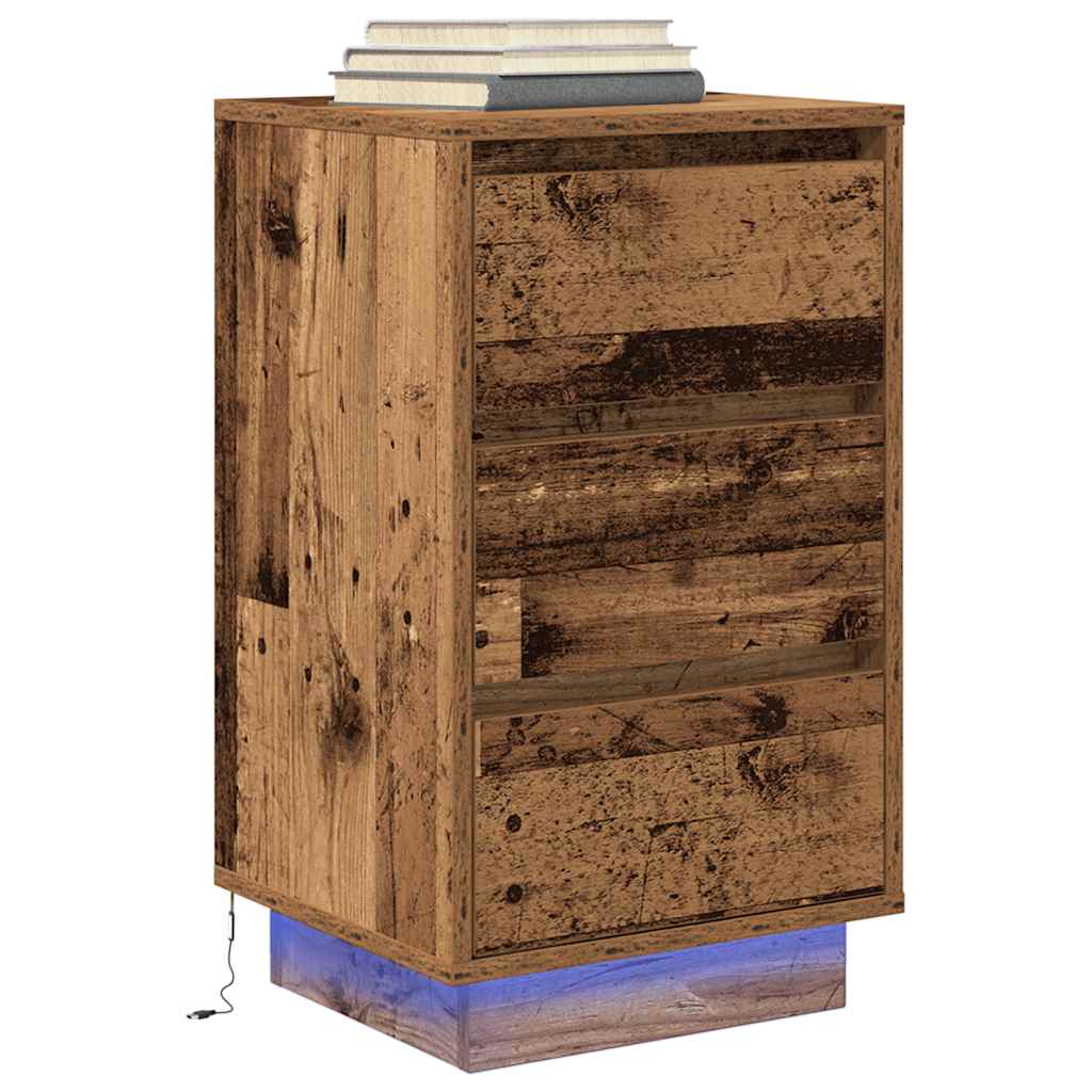 vidaXL Bedside Cabinet with LED Lights Old Wood 38x34x65 cm