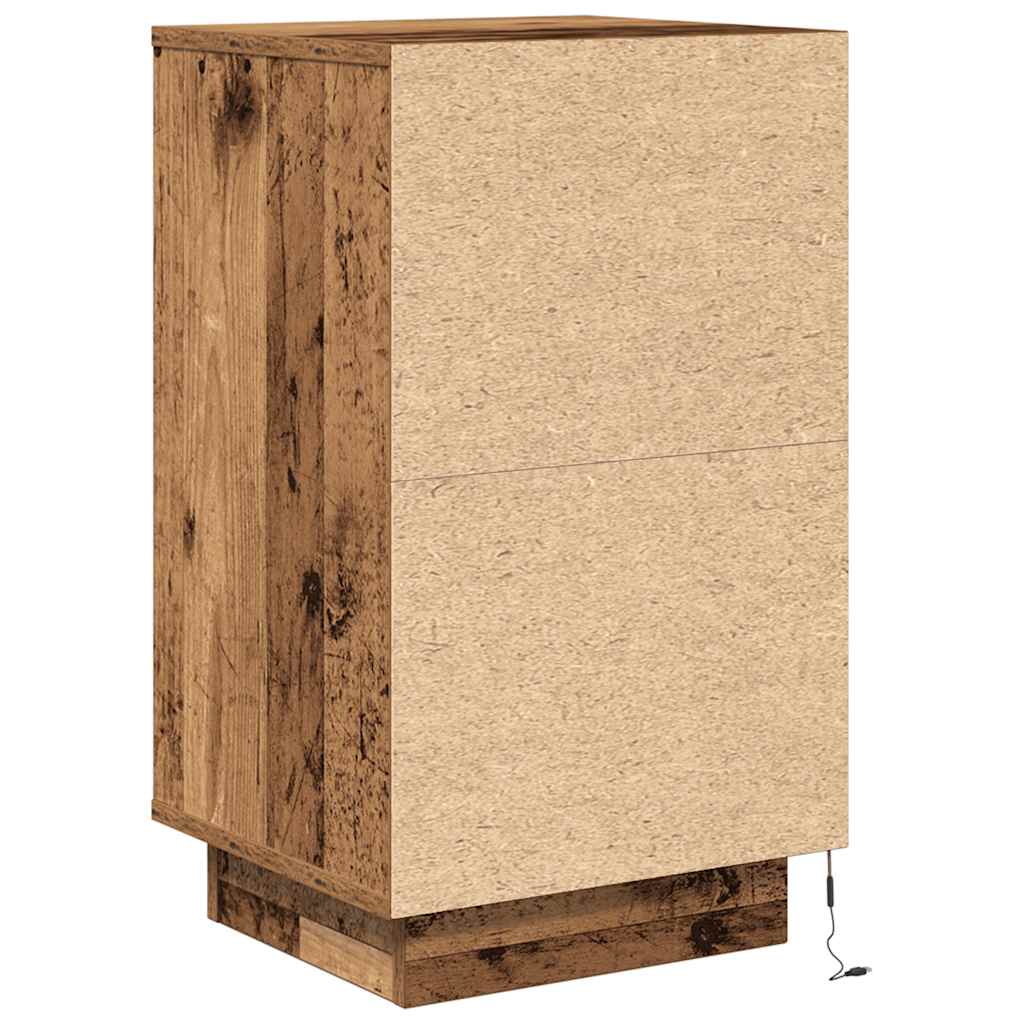 vidaXL Bedside Cabinet with LED Lights Old Wood 38x34x65 cm