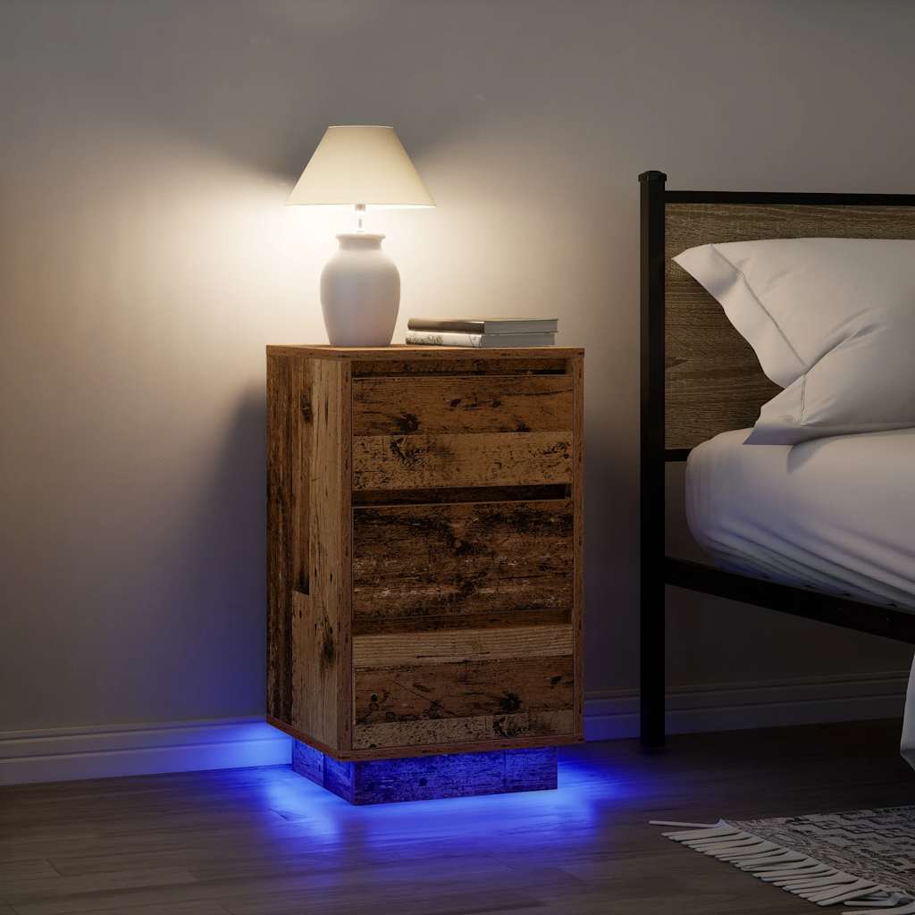 vidaXL Bedside Cabinet with LED Lights Old Wood 38x34x65 cm