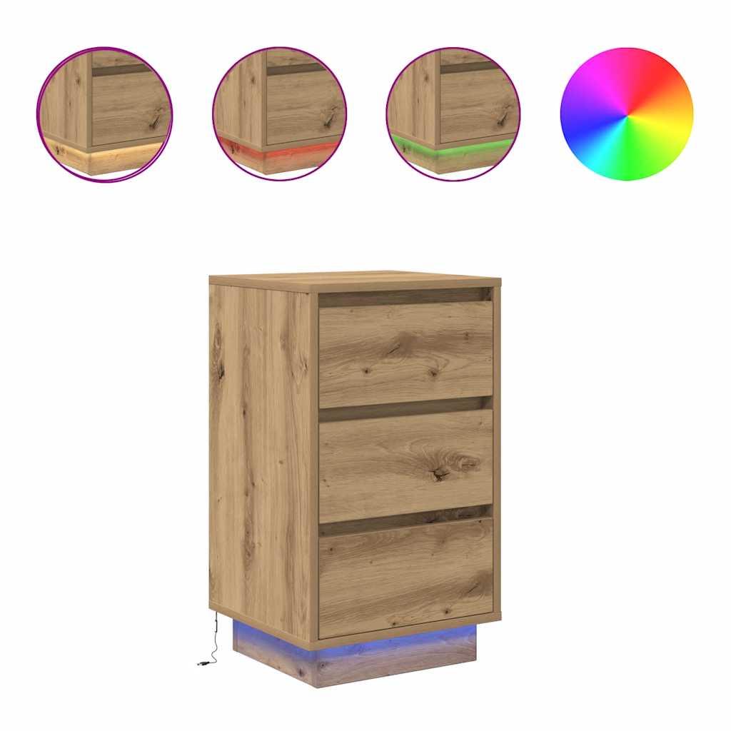 Bedside Cabinet with LED Lights Artisan Oak 38x34x65 cm