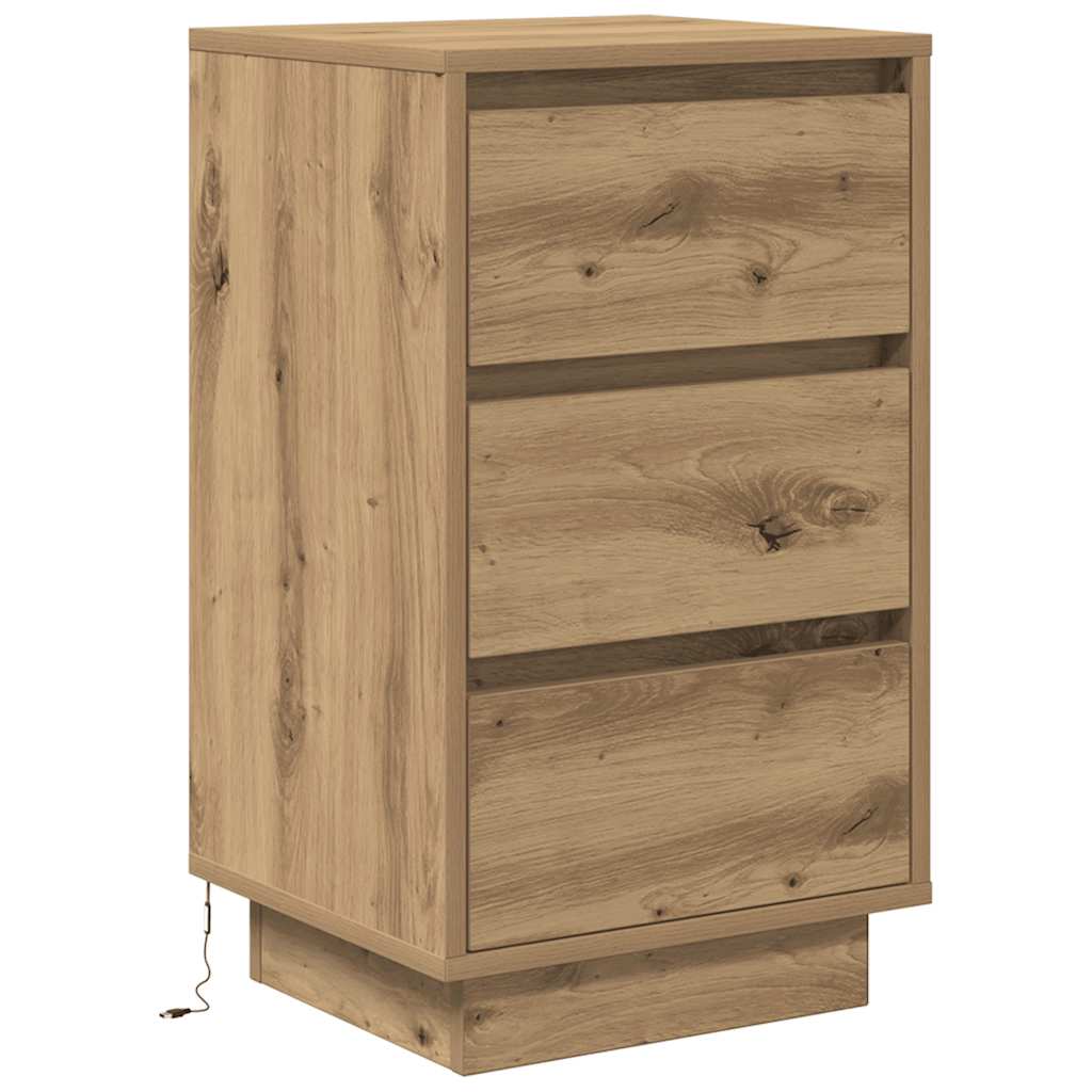 vidaXL Bedside Cabinet with LED Lights Artisan Oak 38x34x65 cm