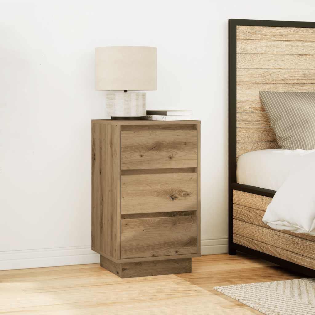 vidaXL Bedside Cabinet with LED Lights Artisan Oak 38x34x65 cm