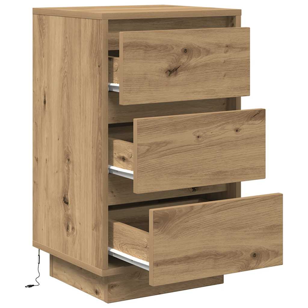 vidaXL Bedside Cabinet with LED Lights Artisan Oak 38x34x65 cm