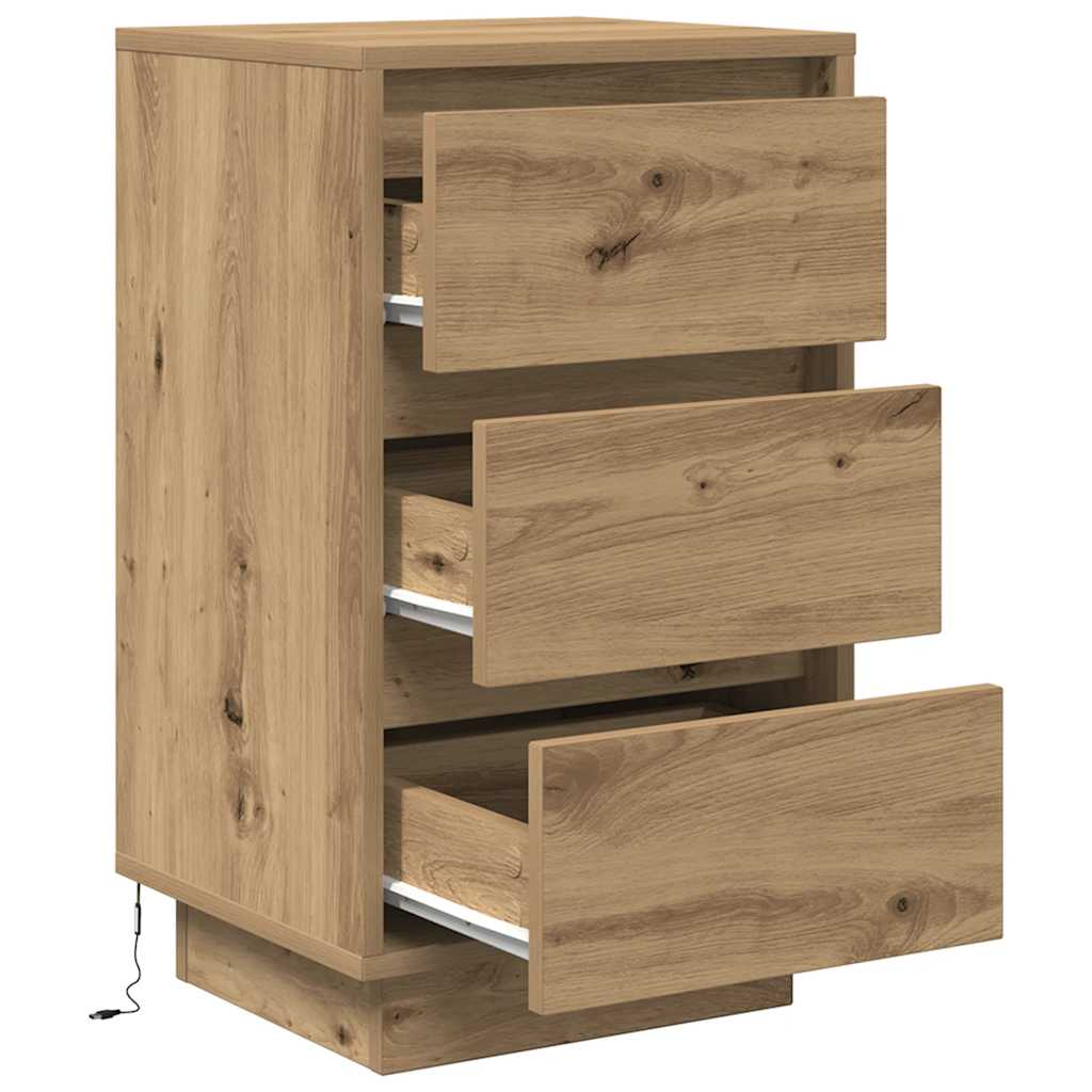 Bedside Cabinet with LED Lights Artisan Oak 38x34x65 cm