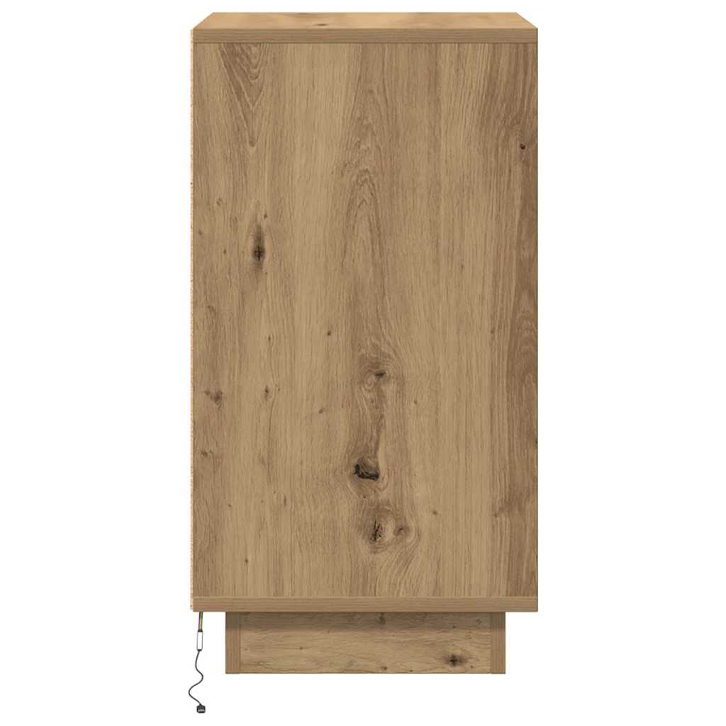 vidaXL Bedside Cabinet with LED Lights Artisan Oak 38x34x65 cm