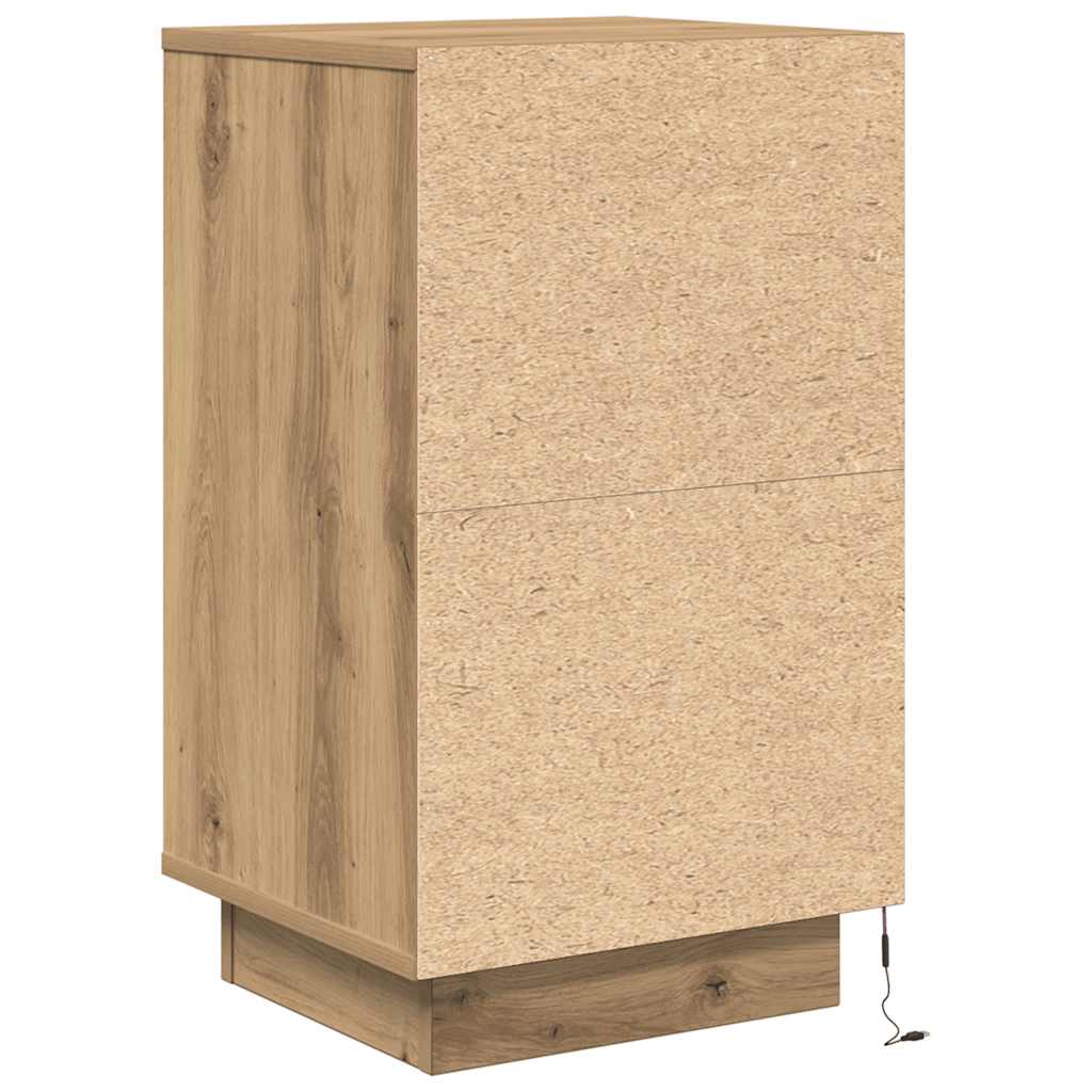 vidaXL Bedside Cabinet with LED Lights Artisan Oak 38x34x65 cm