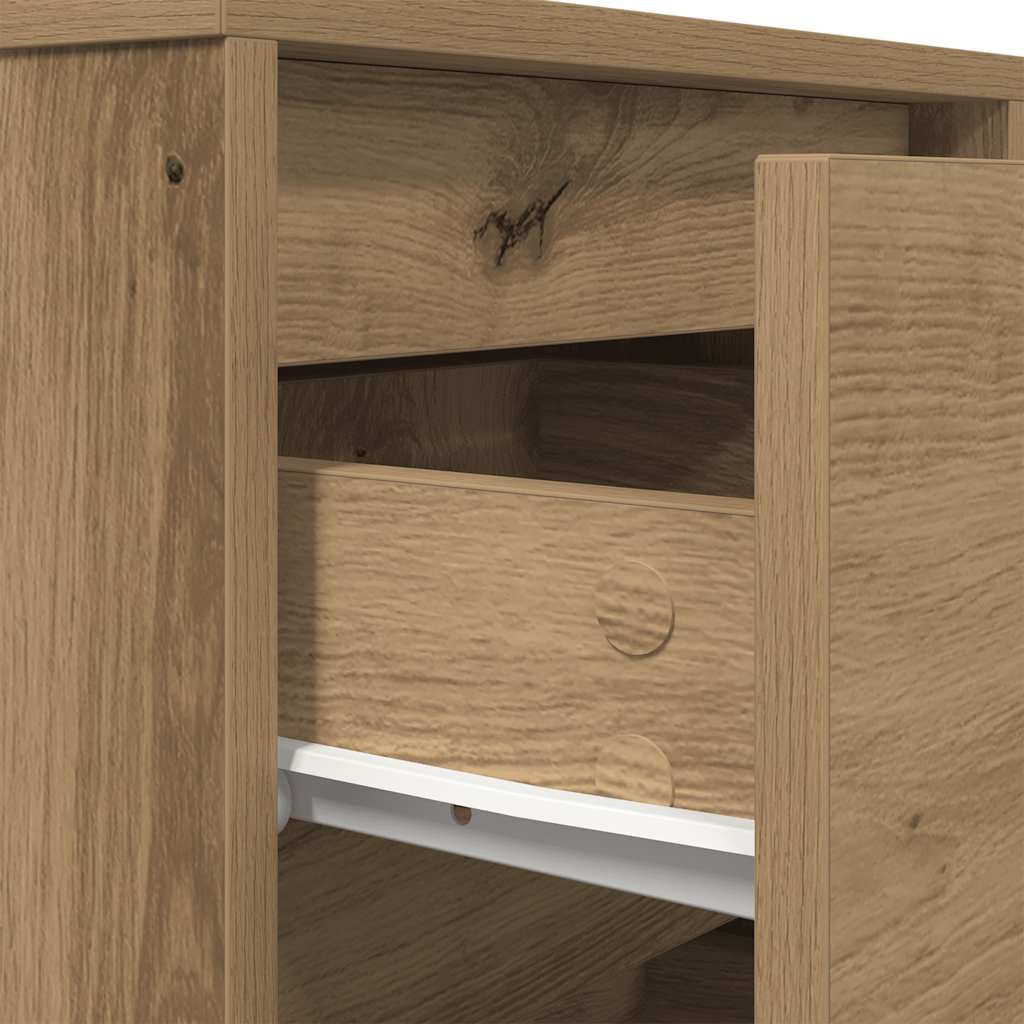 vidaXL Bedside Cabinet with LED Lights Artisan Oak 38x34x65 cm