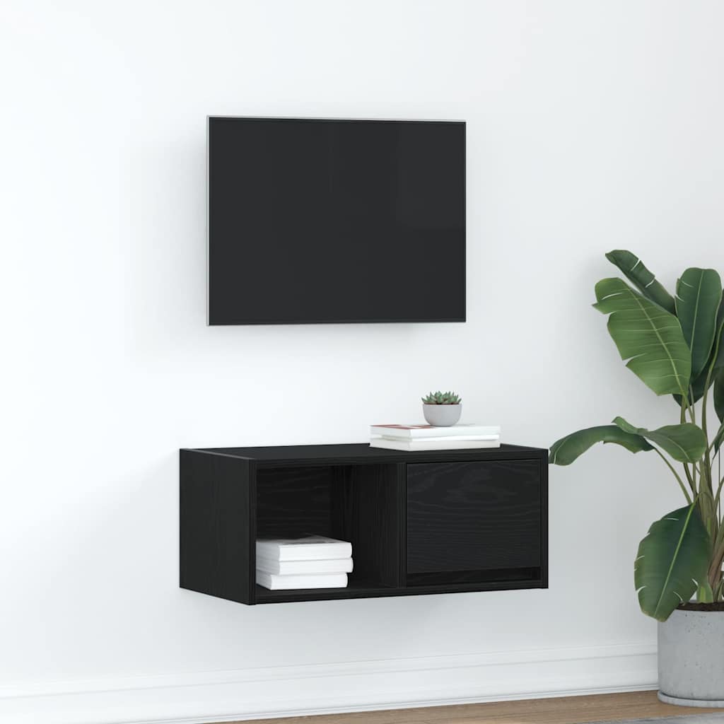 TV Cabinet Black Oak 60x31x25,5 cm Engineered Wood