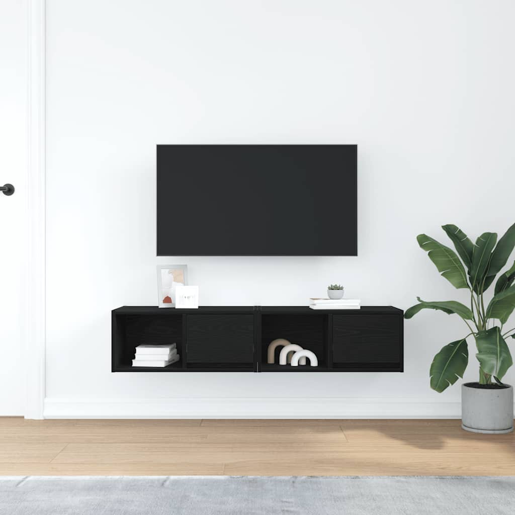 TV Cabinets 2 pcs Black Oak 60x31x25,5 cm Engineered Wood