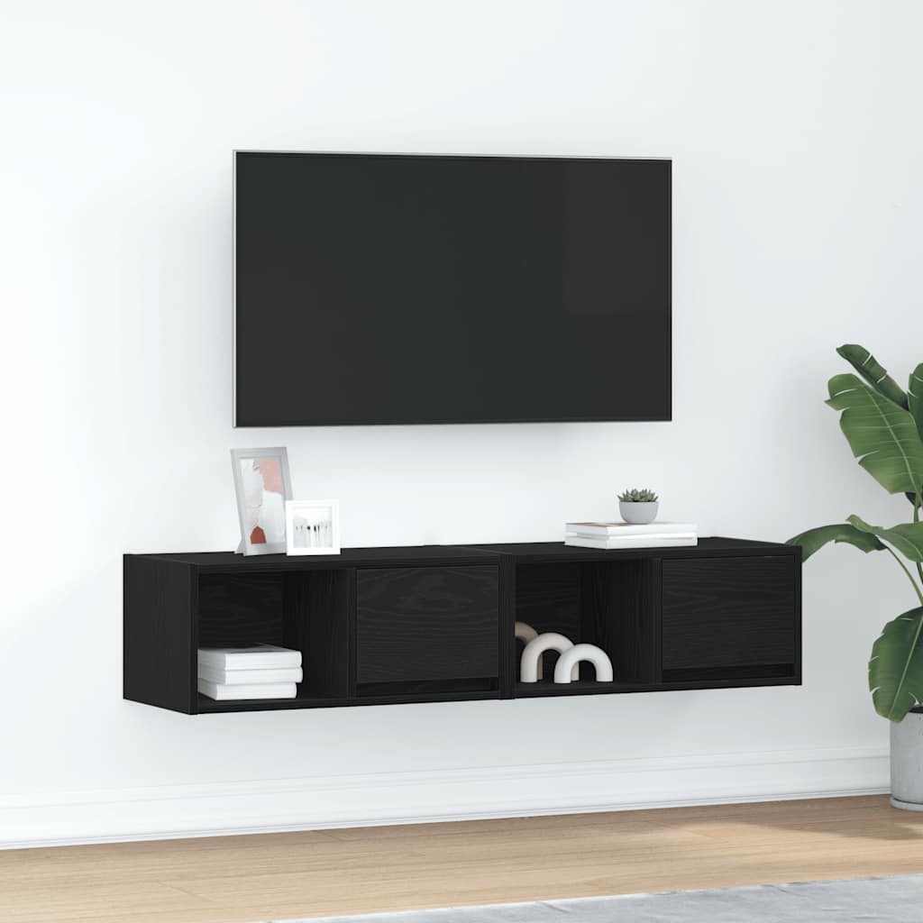 TV Cabinets 2 pcs Black Oak 60x31x25,5 cm Engineered Wood
