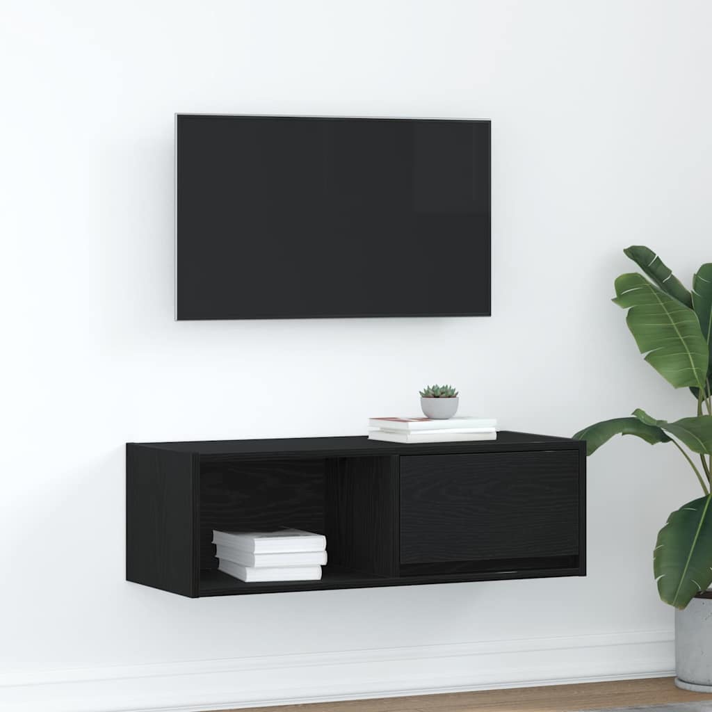 TV Cabinet Black Oak 80x31x25,5 cm Engineered Wood