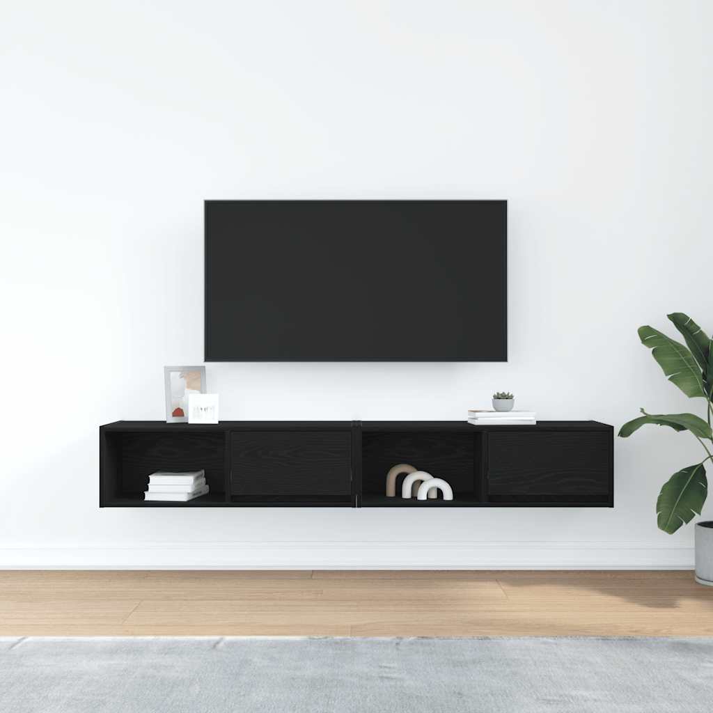 TV Cabinets 2 pcs Black Oak 80x31x25,5 cm Engineered Wood