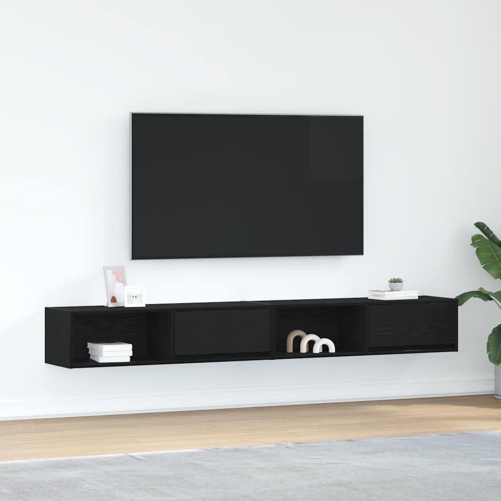 TV Cabinets 2 pcs Black Oak 100x31x25,5 cm Engineered Wood