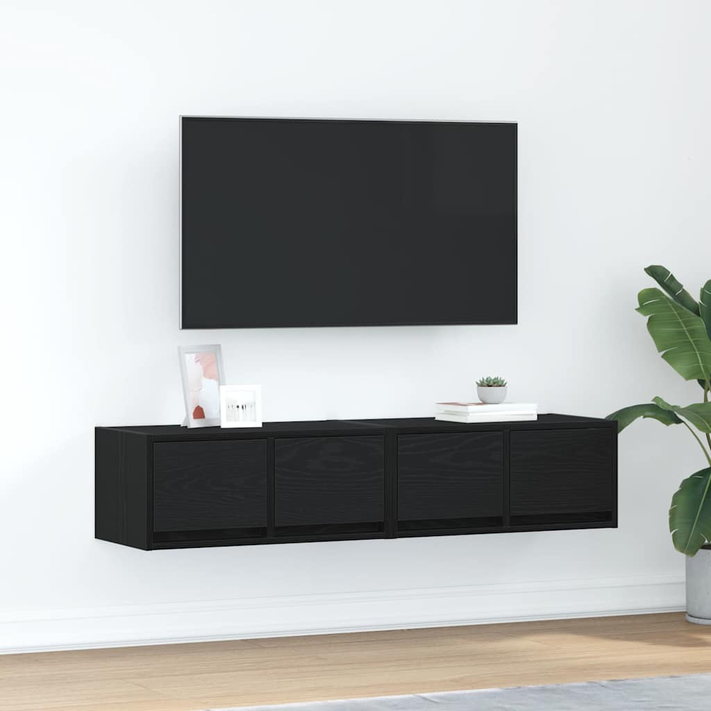 TV Cabinets 2 pcs Black Oak 60x31x25,5 cm Engineered Wood