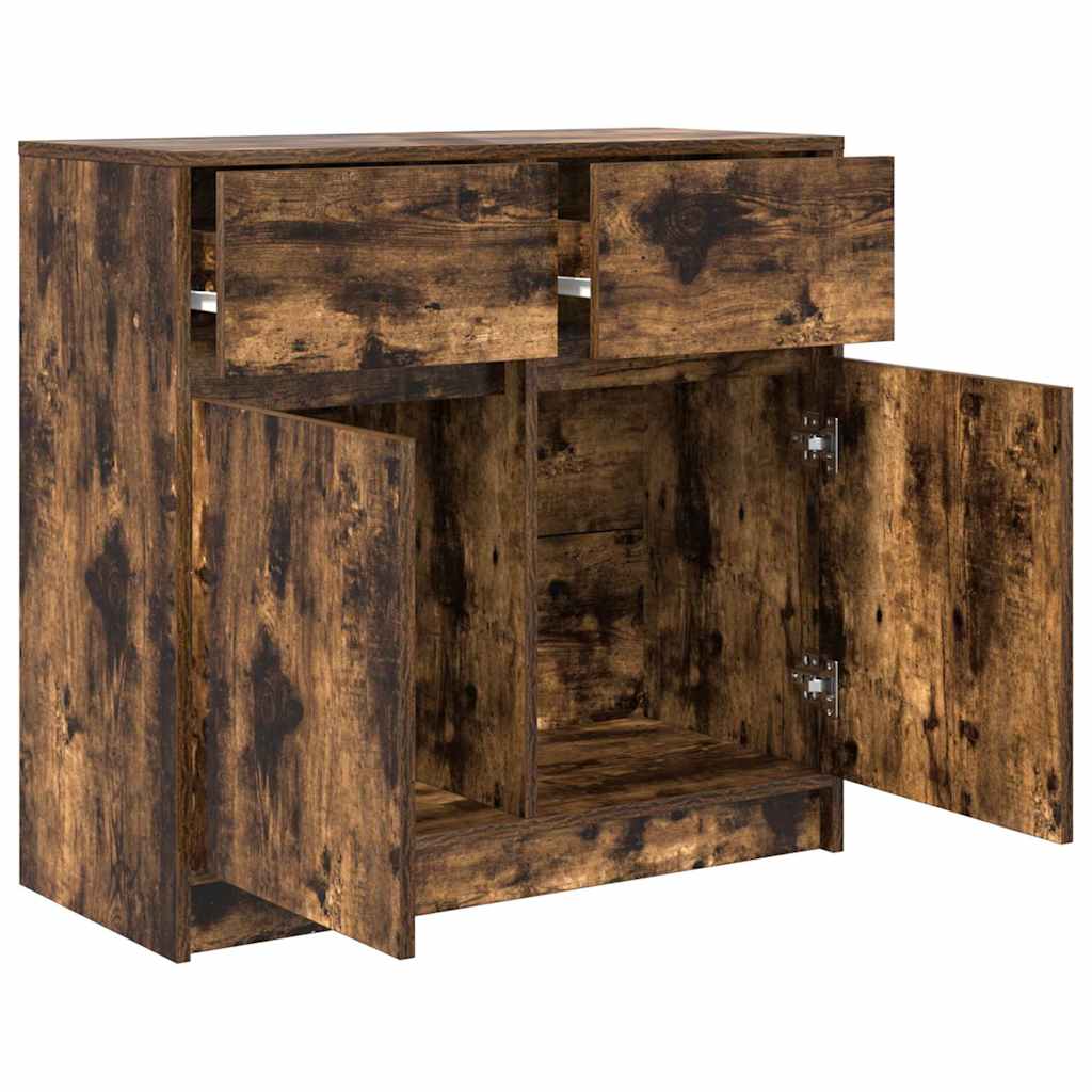 Sideboard with Drawer Smoked Oak 80x34x76 cm Engineered Wood