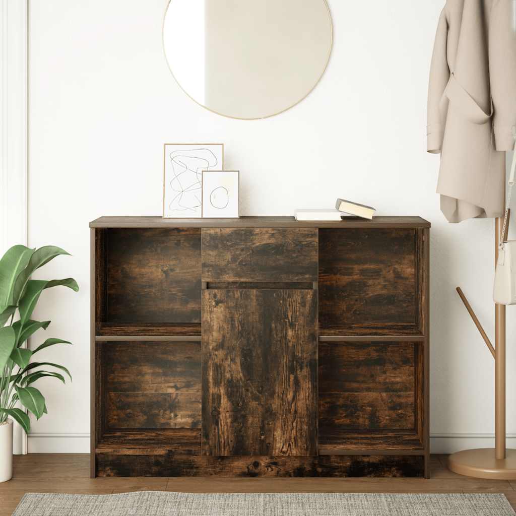 Sideboard with Drawer Smoked Oak 101x35x76 cm Engineered Wood