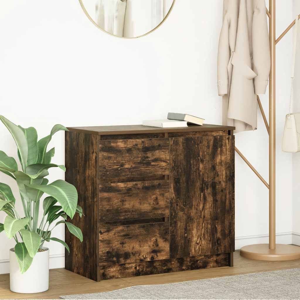 Sideboard with Drawer Smoked Oak 71x35x65 cm Engineered Wood