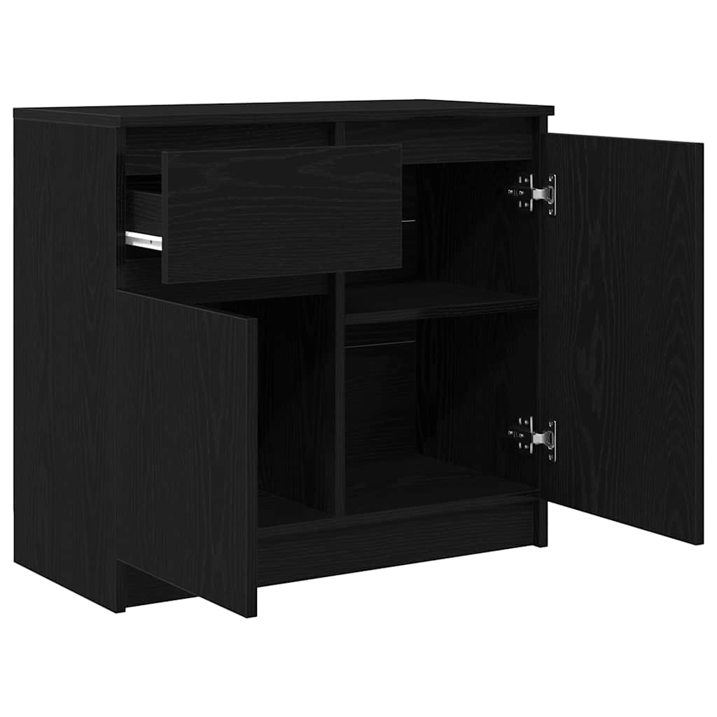 Sideboard with Drawer Black Oak 71x35x65 cm Engineered Wood