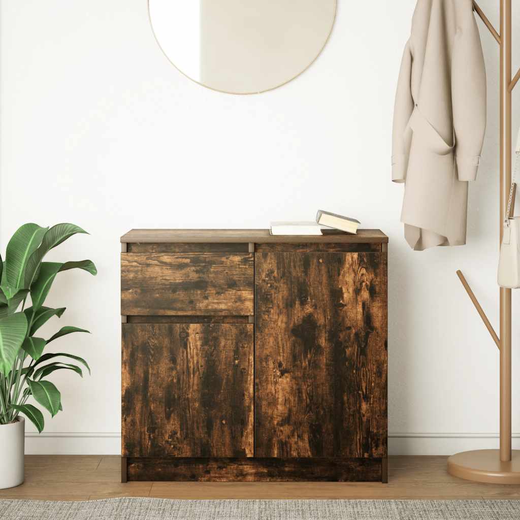 Sideboard with Drawer Smoked Oak 71x35x65 cm Engineered Wood