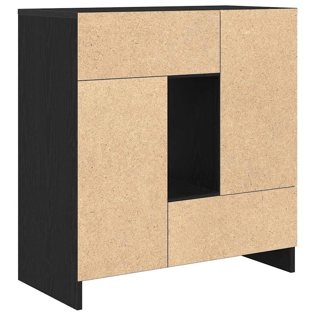 Sideboard with Drawers and Doors Black Oak 70.5x34x74.5 cm