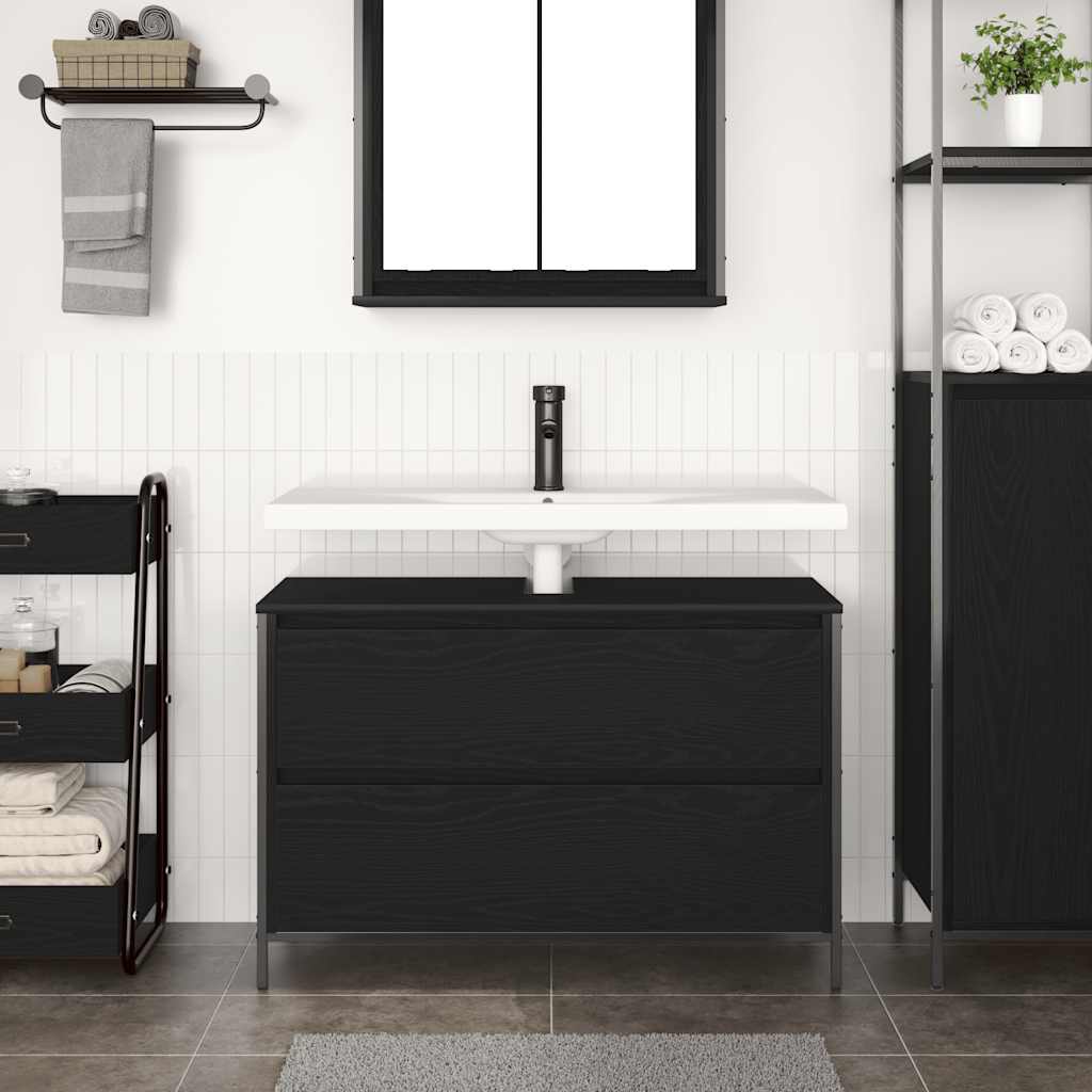 Bathroom Basin Cabinet with Drawers Black Oak 90x34,5x60 cm