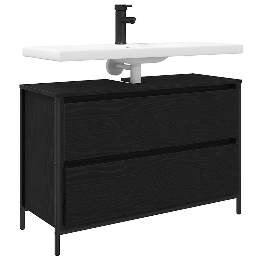 Bathroom Basin Cabinet with Drawers Black Oak 90x34,5x60 cm