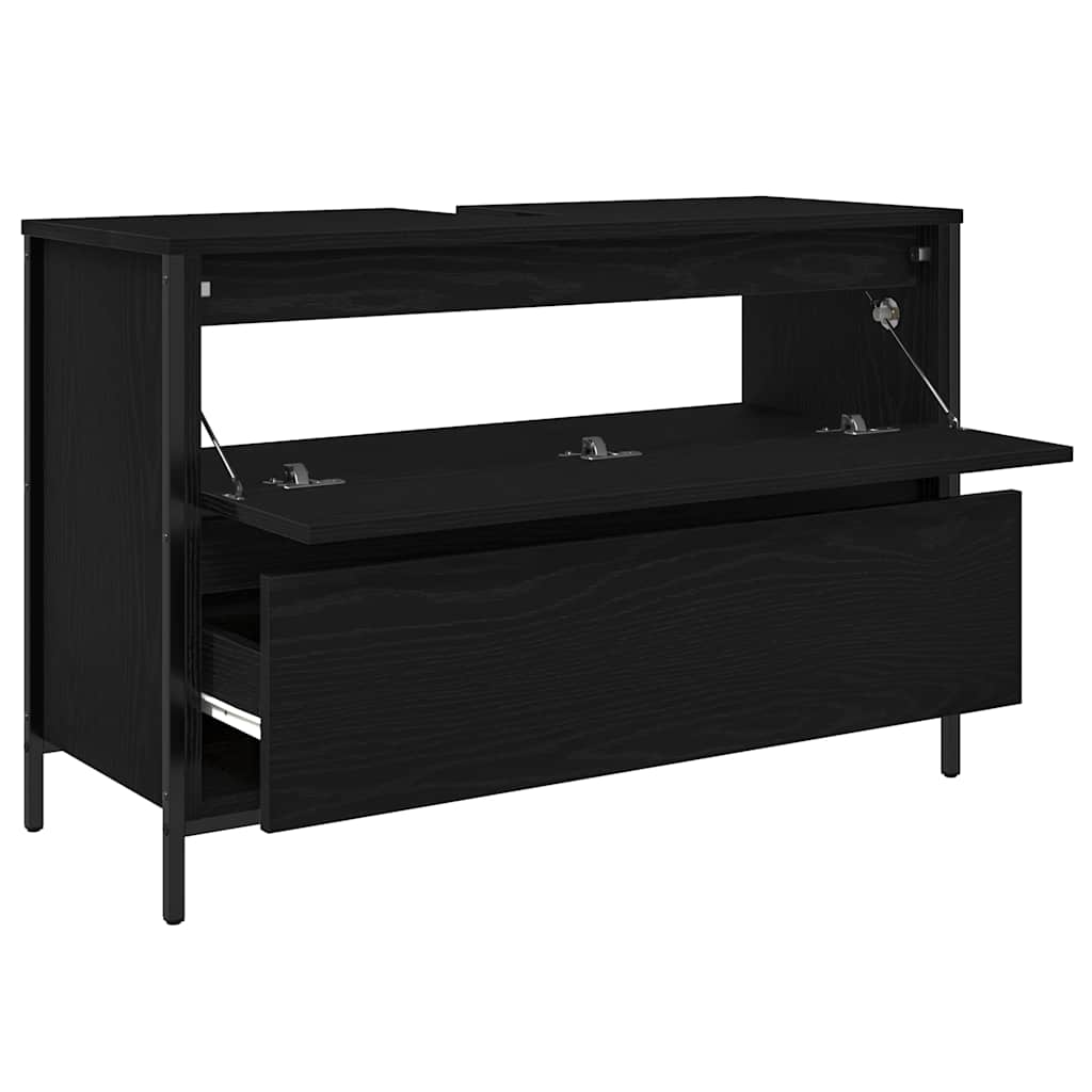 Bathroom Basin Cabinet with Drawers Black Oak 90x34,5x60 cm