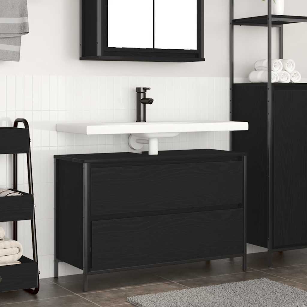 Bathroom Basin Cabinet with Drawers Black Oak 90x34,5x60 cm