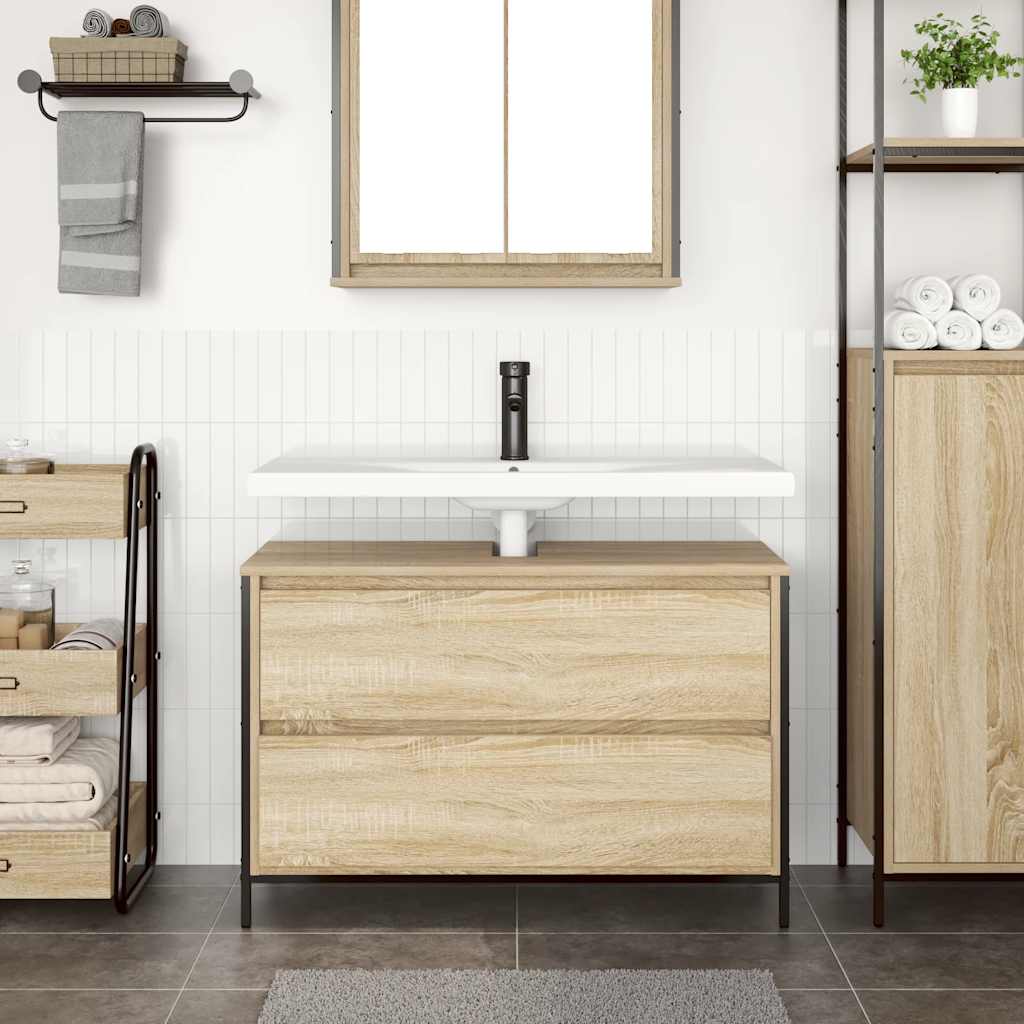 Bathroom Basin Cabinet with Drawers Sonoma Oak 90x34,5x60 cm