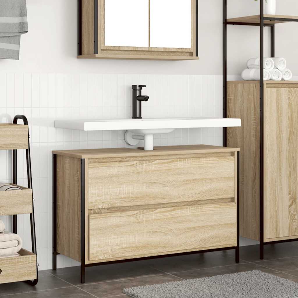 Bathroom Basin Cabinet with Drawers Sonoma Oak 90x34,5x60 cm