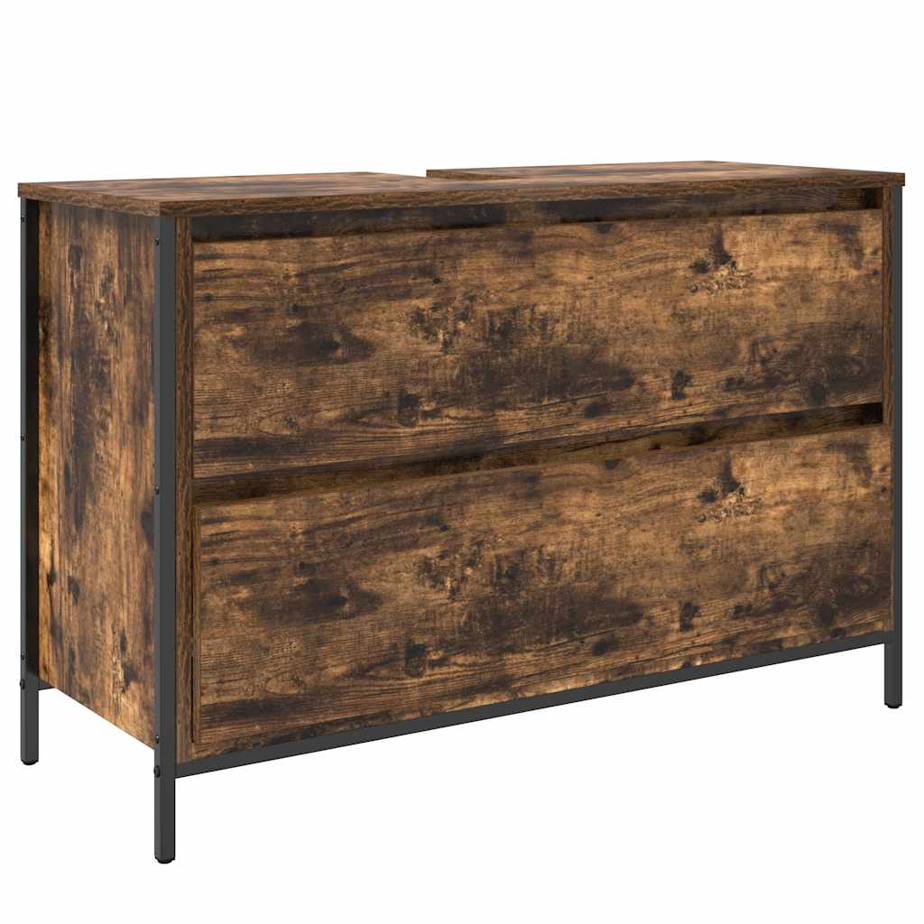Bathroom Basin Cabinet with Drawers Smoked Oak 90x34,5x60 cm
