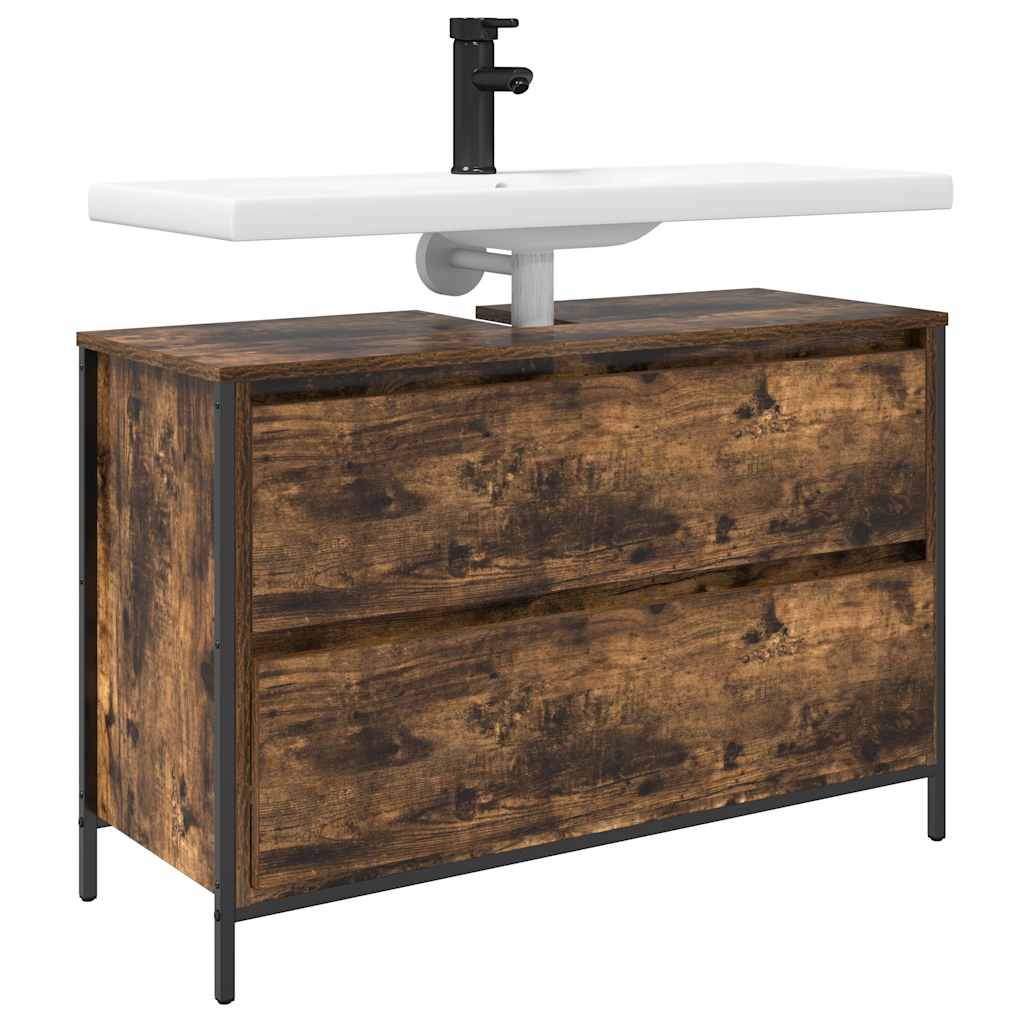 Bathroom Basin Cabinet with Drawers Smoked Oak 90x34,5x60 cm