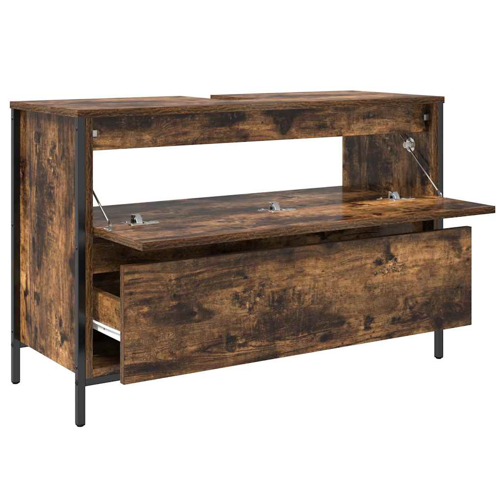 Bathroom Basin Cabinet with Drawers Smoked Oak 90x34,5x60 cm