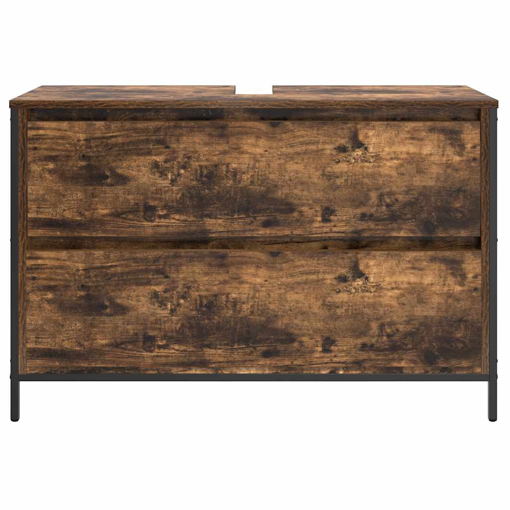 Bathroom Basin Cabinet with Drawers Smoked Oak 90x34,5x60 cm