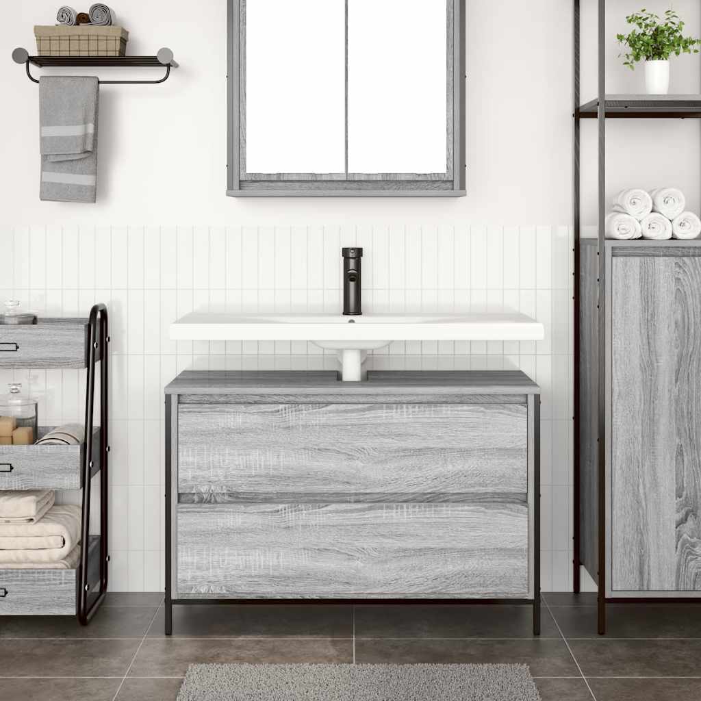 Bathroom Basin Cabinet with Drawers Grey Sonoma 90x34,5x60 cm