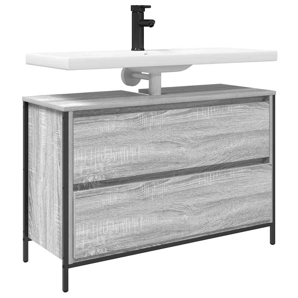 Bathroom Basin Cabinet with Drawers Grey Sonoma 90x34,5x60 cm