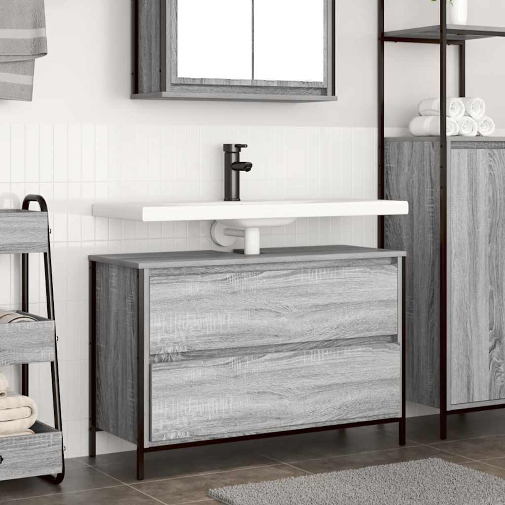 Bathroom Basin Cabinet with Drawers Grey Sonoma 90x34,5x60 cm