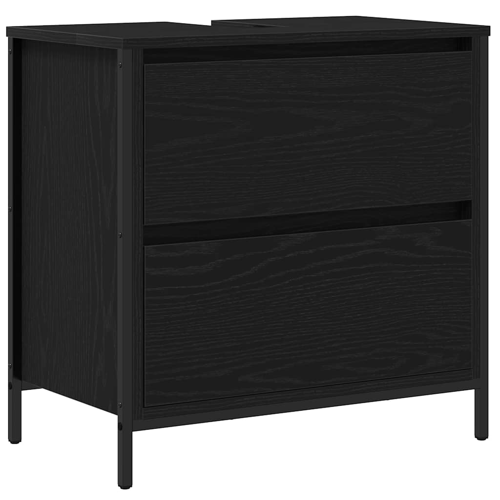 Bathroom Basin Cabinet with Drawers Black Oak 60x34,5x60 cm