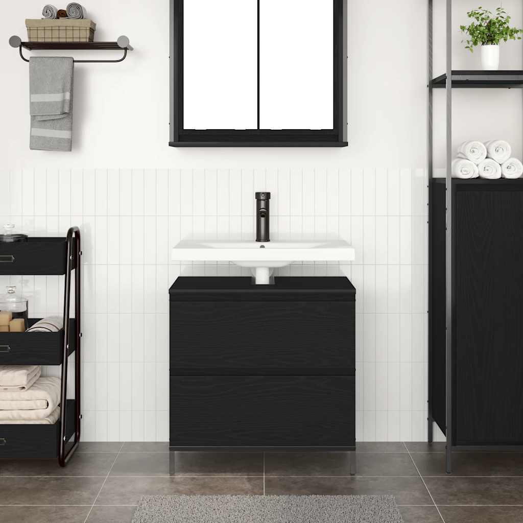 Bathroom Basin Cabinet with Drawers Black Oak 60x34,5x60 cm
