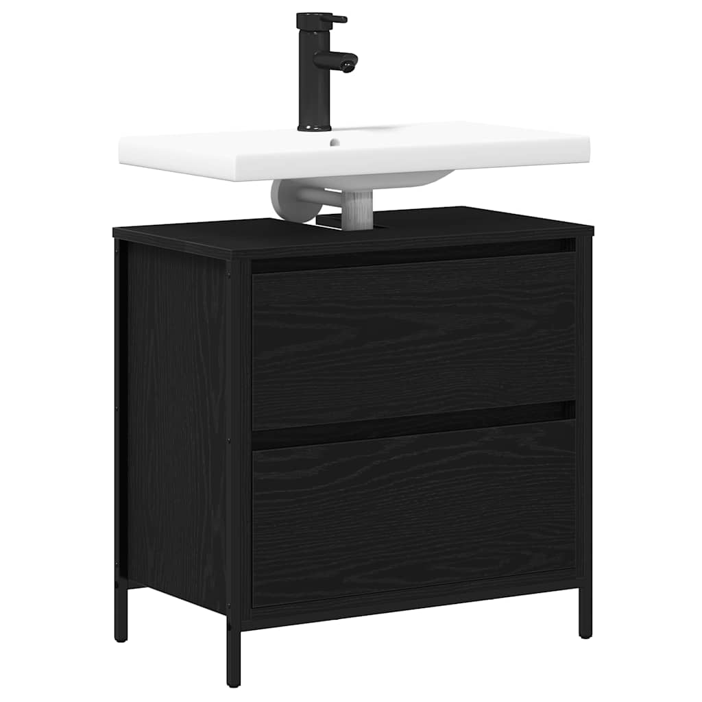 Bathroom Basin Cabinet with Drawers Black Oak 60x34,5x60 cm