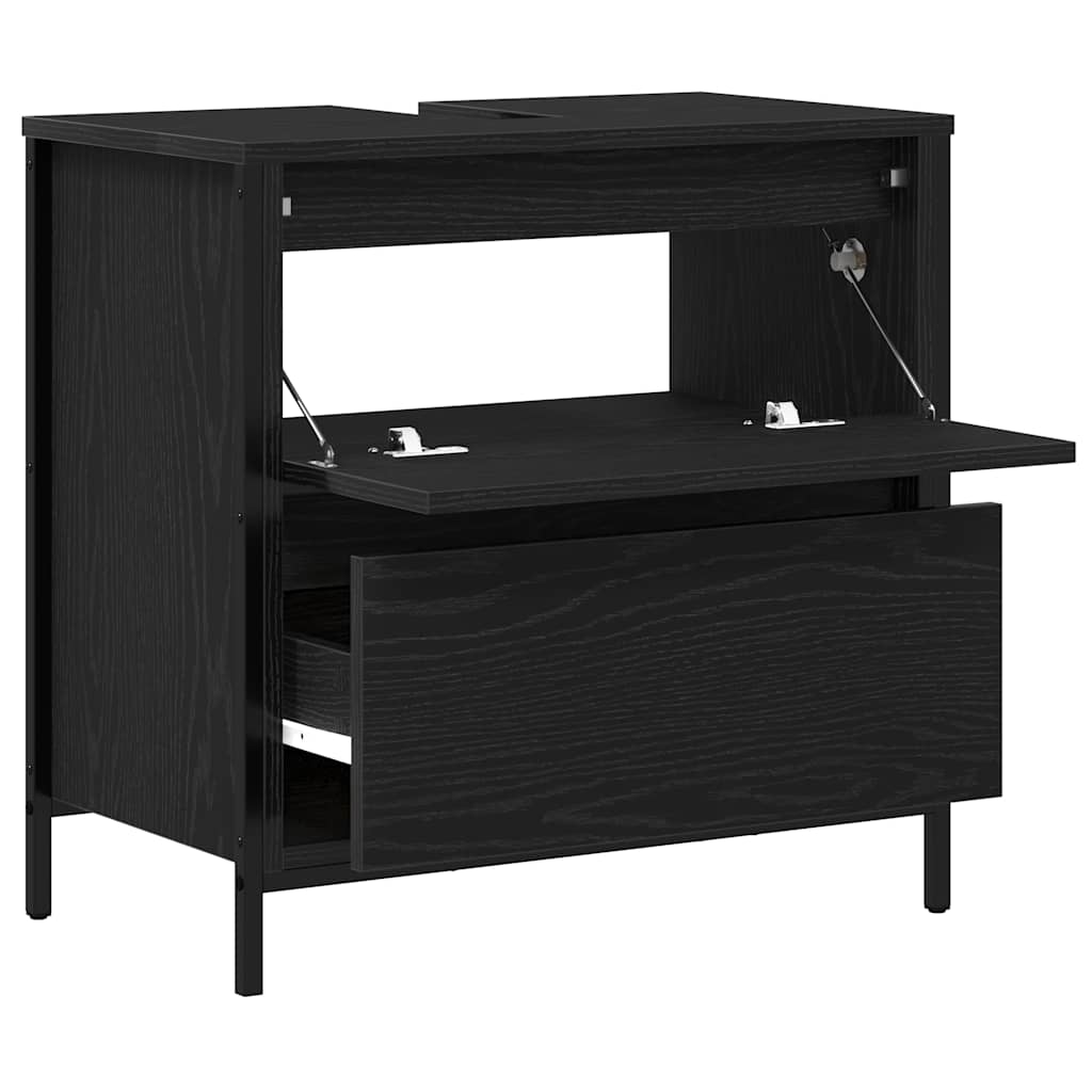 Bathroom Basin Cabinet with Drawers Black Oak 60x34,5x60 cm